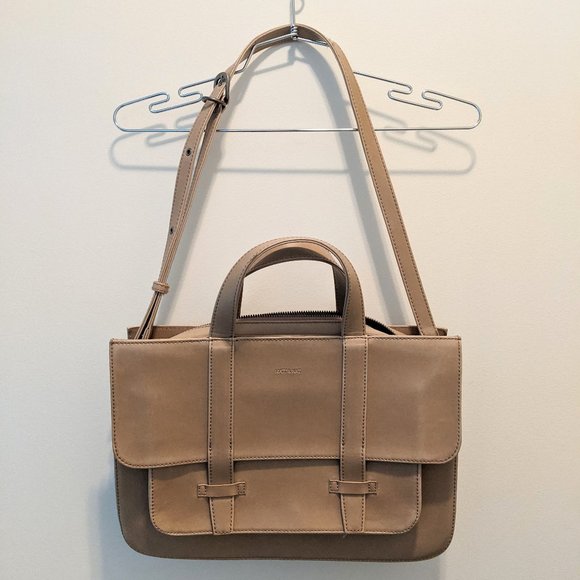 Vegan beige satchel school bag adjustable crossbody and top handle - Picture 2 of 5